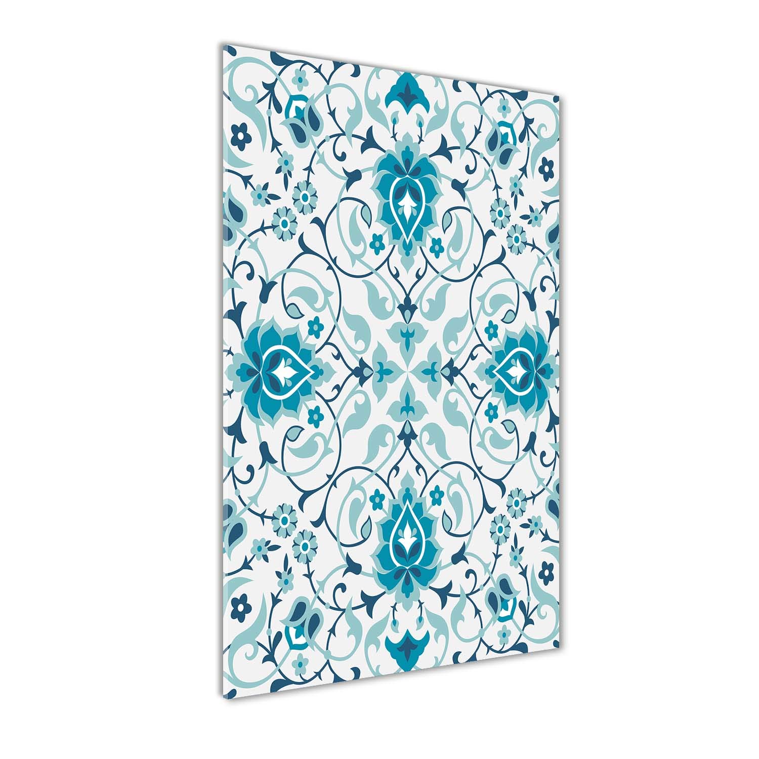 Tableau en verre trempé bleu 70x140cm motif arabe pour sublimer le mur du salon