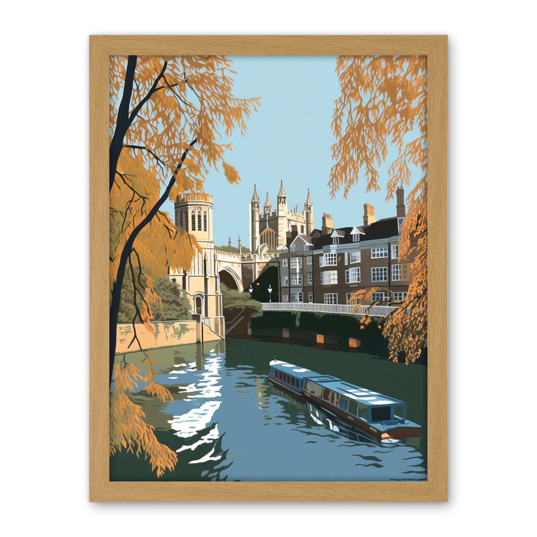 Artery8 River Cam and University Buildings of Cambridge Artwork Framed Wall Art Print 18X24 Inch
