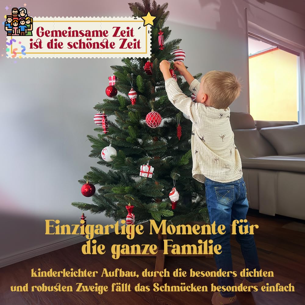 Weihnachtsbaum künstlich 220 cm I Naturgetreue Nachbildung mit Spritzguss Elementen, Künstlicher Christbaum mit massivem Holzständer I Tannenbaum künstlich Spessart Instinkt (Grün, 220 cm)