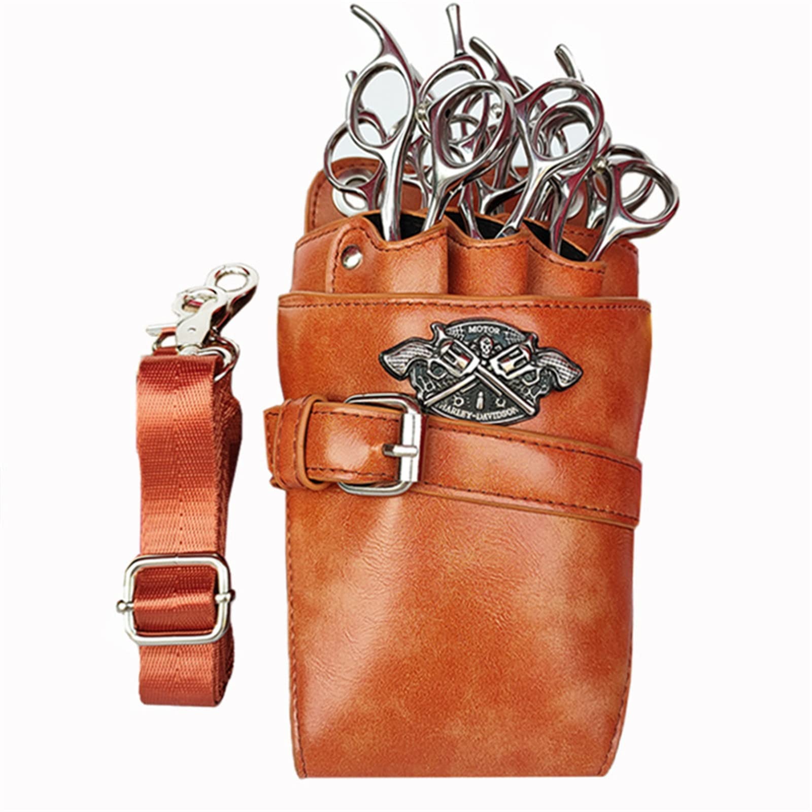 FDEFIRTFG Hairdressing Tool Belt Bag, Leather Scissors Pouch Hair Hairdressing Waist Bag for Hairdressers(Orange)