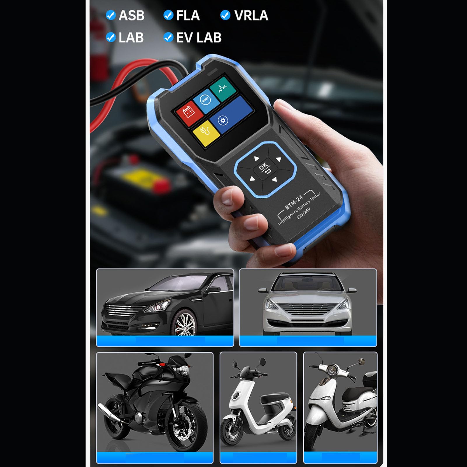 FTVOGUE Testeur de Batterie de Voiture 12V 24V