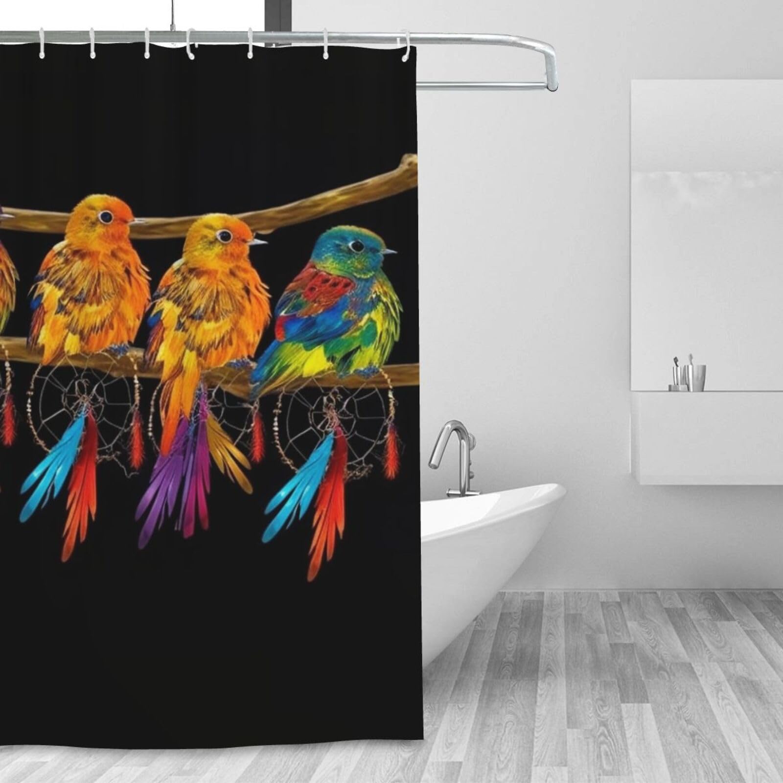 Rideau de douche oiseau aux couleurs vives déco salle de bain 183cm