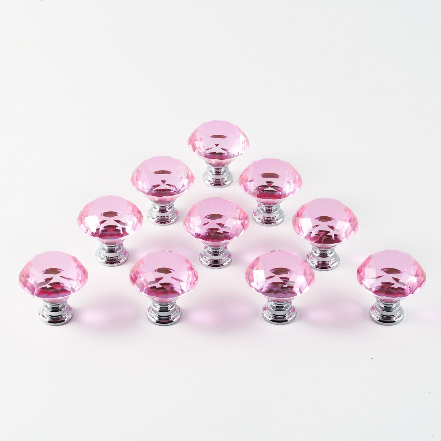 iQualite 10pcs 30mm Glass Clear Cabinet Knob Drawer Pull Handle Kitchen Door Wardrobe Hardware Used for Cabinet, Drawer, Chest, Bin, Dresser, Cupboard, Etc Pink