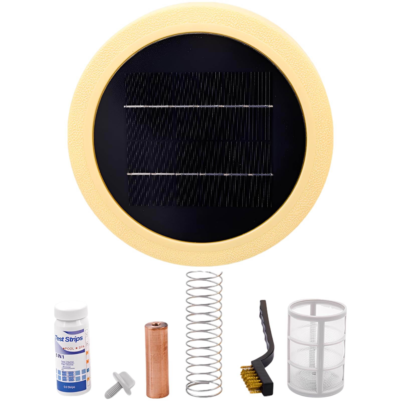 Solarny jonizator basenowy, automatyczny pływający środek czyszczący do basenu z rurką miedzianą, nie zawiera syntetyków, do basenów o powierzchni do 120 m², 4237 ft3, paski testowe do wody i