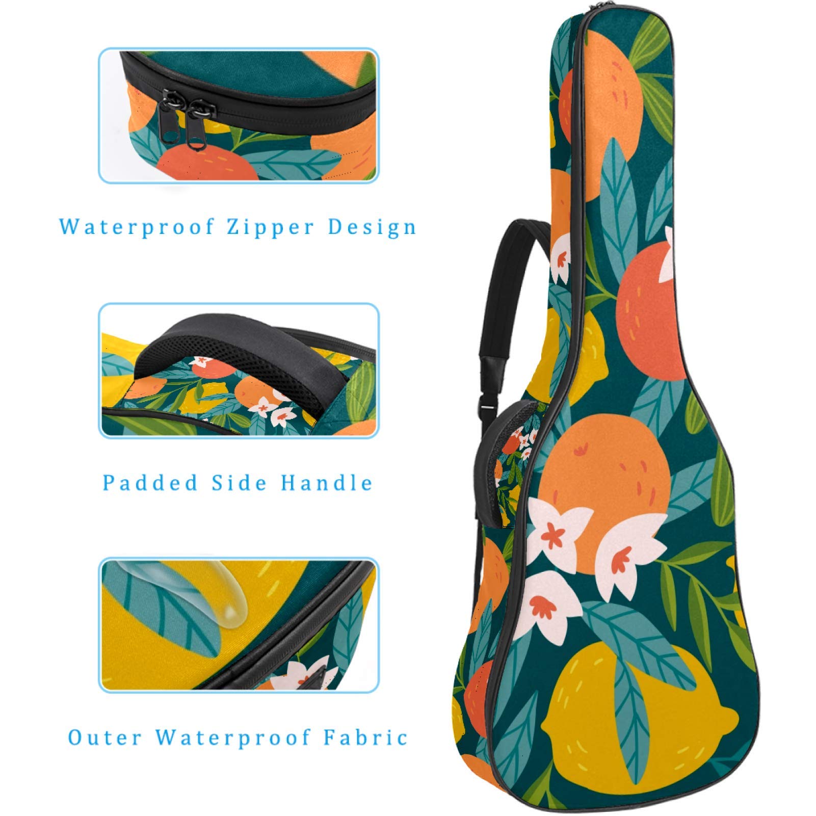 Gitarren-Gigbag, wasserdicht, Reißverschluss, weicher Gitarren-Rucksack, Bassgitarre, Akustik- und klassische Folk-Gitarren-Tasche, Obst-Zitronen-Blumenmuster