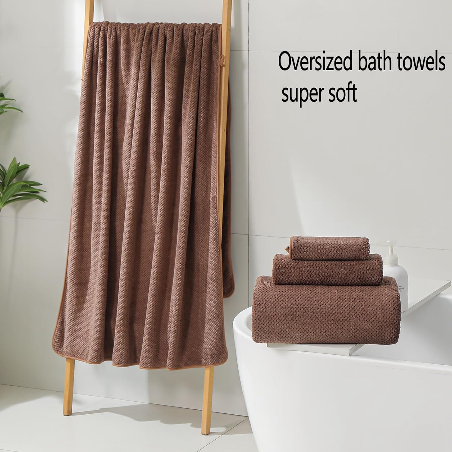 YTYC Towels, 39x78 Inch Oversized Bath Sheets for Adults Luxury Extra Large Bath Towels Sets of 6 Super Soft Shower Towels for Bathroom Microfiber 80% Polyester (Brown,6 Piece) - Image 3