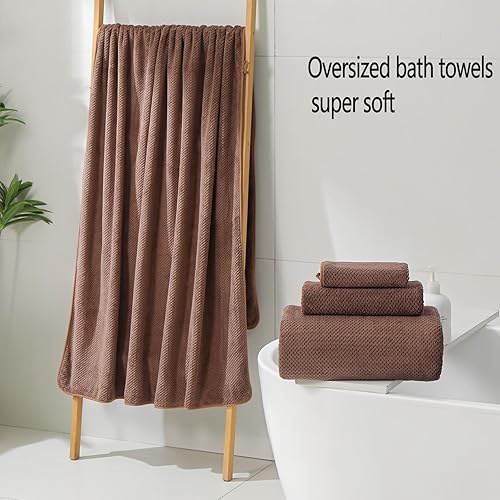 Miniatura 3 de YTYC 29x59 Inch Extra Large Bath Towels Set of 6 Quick Dry Super Soft Microfiber Towels for Bathroom 80% Polyester (Brown,6 Piece)