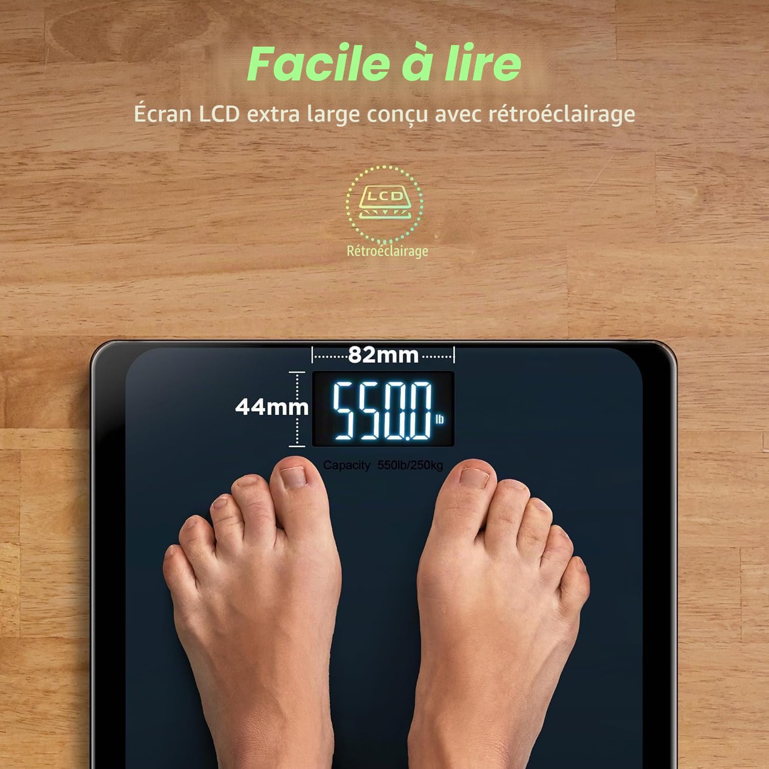 Balance Personne Numérique 550lb avec Plateforme Ultra-Large et Grand Écran LCD, Haute Précision