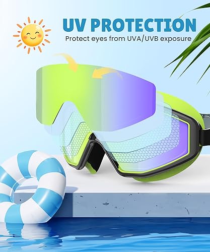 Vista 3 de NSSIW Gafas de natación para niños, antiniebla, sin fugas, con clip para la nariz, tapones para los oídos para niñas, niños y jóvenes, 6-14, paquete