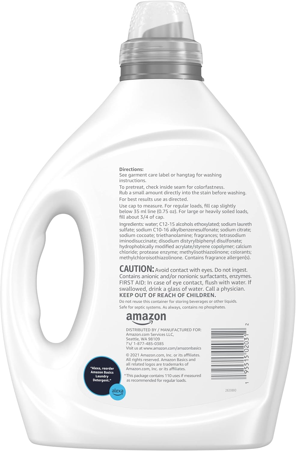 Amazon Basics Laundry Detergent Liquid, Concentrated, Clean Linen, 110 Loads, 82.5 Fl Oz, Pack of 2 (Previously Solimo) image 2