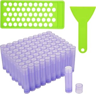 Lip Balm Tubes with Filling Tray and Spatula, 100PCS 5ml Purple Lip Balm Containers with White Caps, DIY Lip Care Balms Making Tray and Spatula for Women Girl Cosmetics Makeup