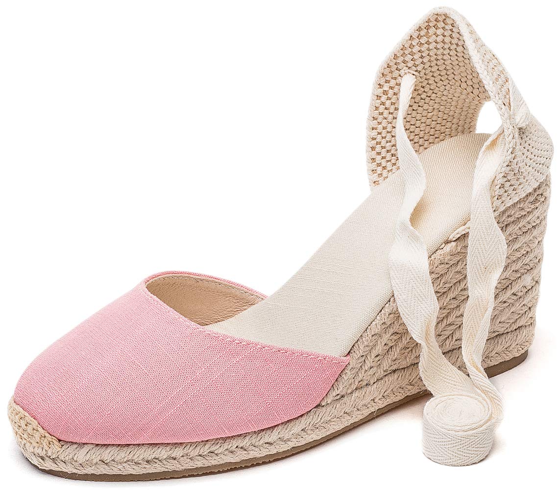 U-lite Womens Espadrille Wedge Sandals Closed Toe Platform Lace Up Ankle Strap Slingback Summer Dress Shoes