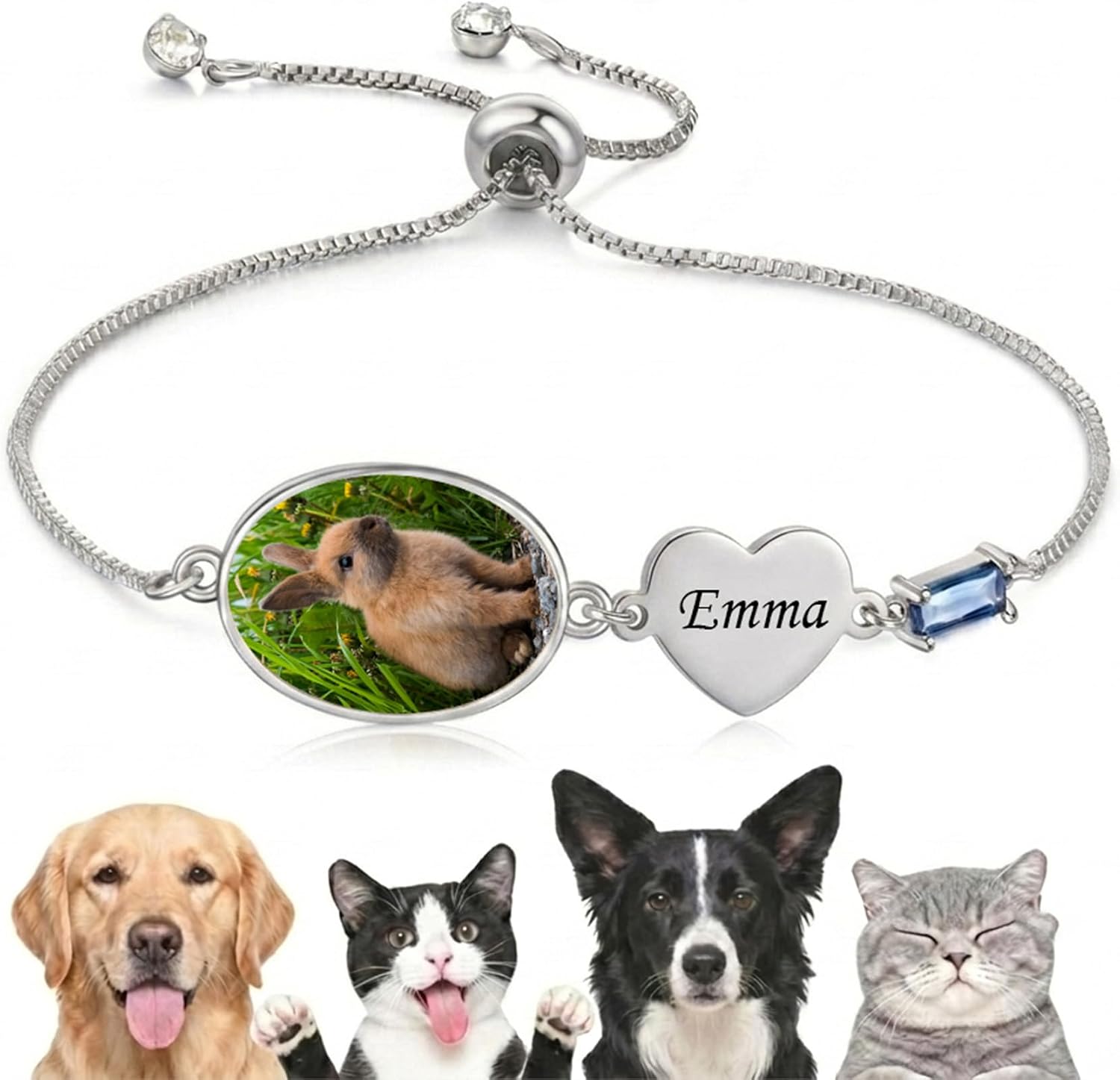 Personalized Pet Memorial Bracelet for Women, Custom Pet Photo and Name, Adjustable Picture Bracelets, Memorial Gifts for Loss of Dog Cat
