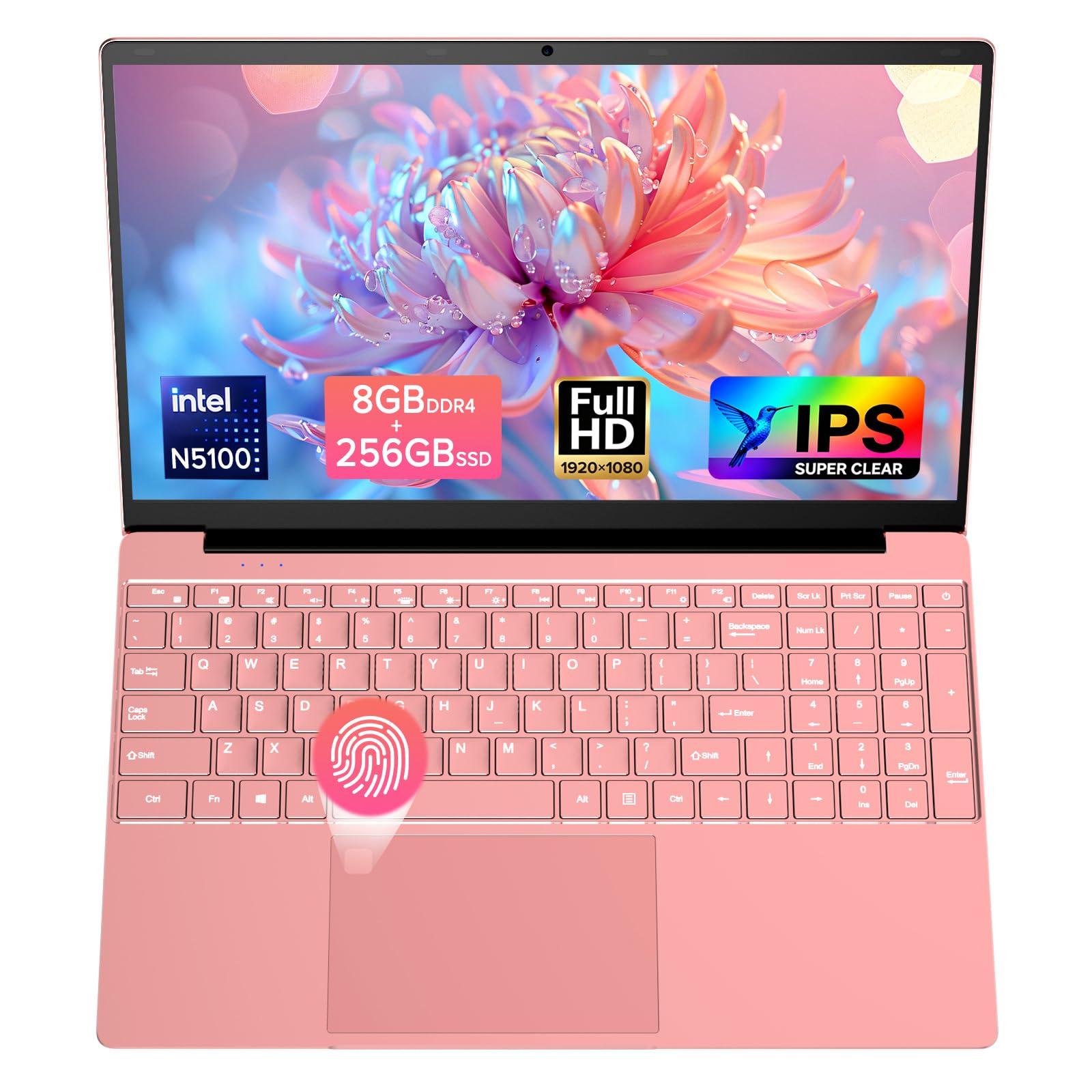 2026 Latest Laptop Computer Notebook,15.6" IPS FHD Display,8GB RAM 256GB SSD,Celeron N5100 Processor,WiFi5,BT5.0,USB3.0,Backlit keyboard,Fingerprint for Business Home Office and Students,Rose Gold