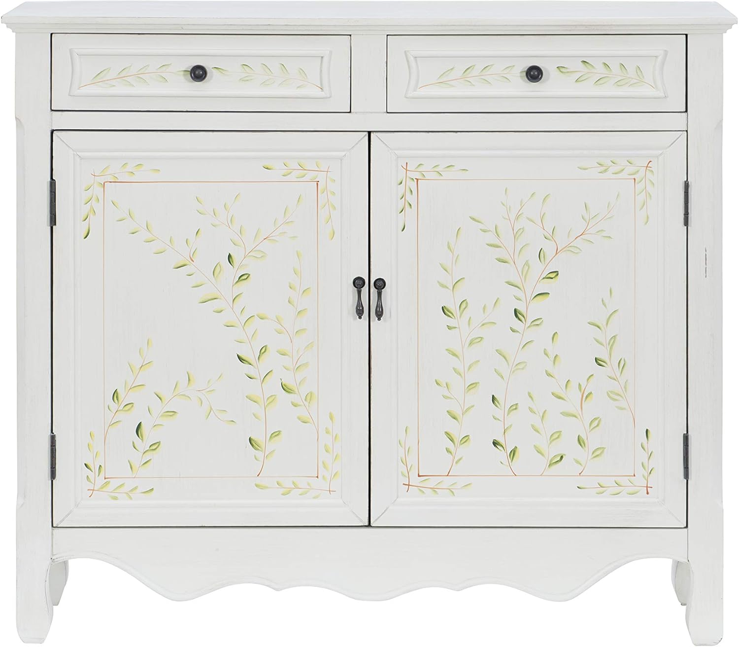 Elegant White Hand-Painted 2-Drawer & 2-Door Storage Console