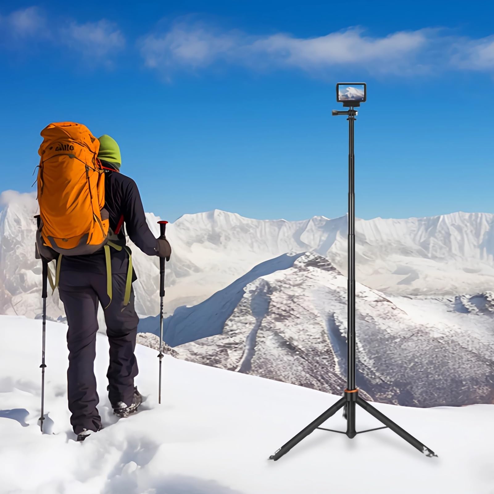 Perche à Selfie Telescopique 135 cm avec Trépied Intégré pour GoPro Hero 13/12/11/10/9/Max, DJI Osmo Pocket 4/3, Osmo Action 5 Pro/4, Insta 360 Ace Pro, AKASO EK7000 et Autres Caméra d'action