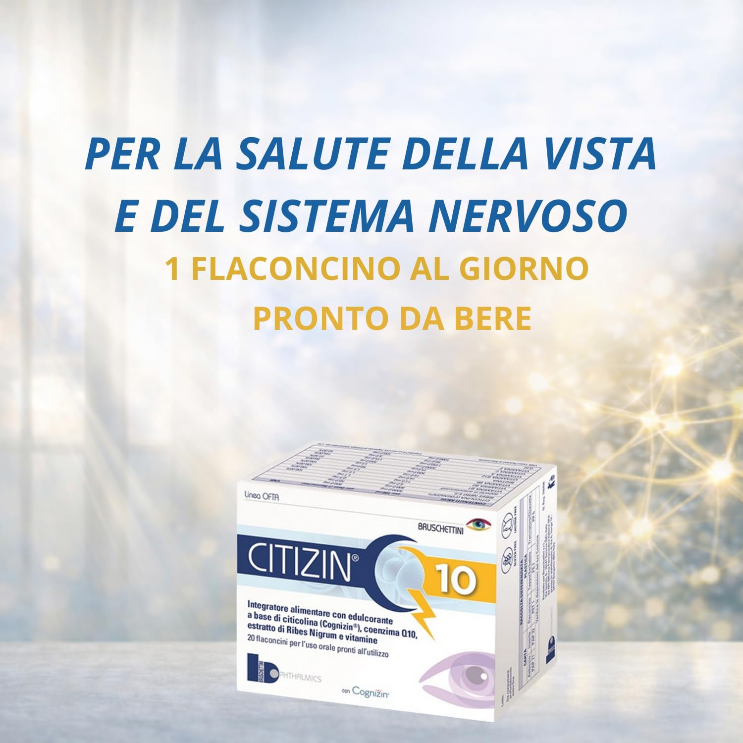 Q10 – 20 Flaconcini da 10 ml – Integratore Alimentare a base di Citicolina (Cognizin), Coenzima Q10, Vitamine A, C, E, Vitamine del gruppo B e Ribes nero