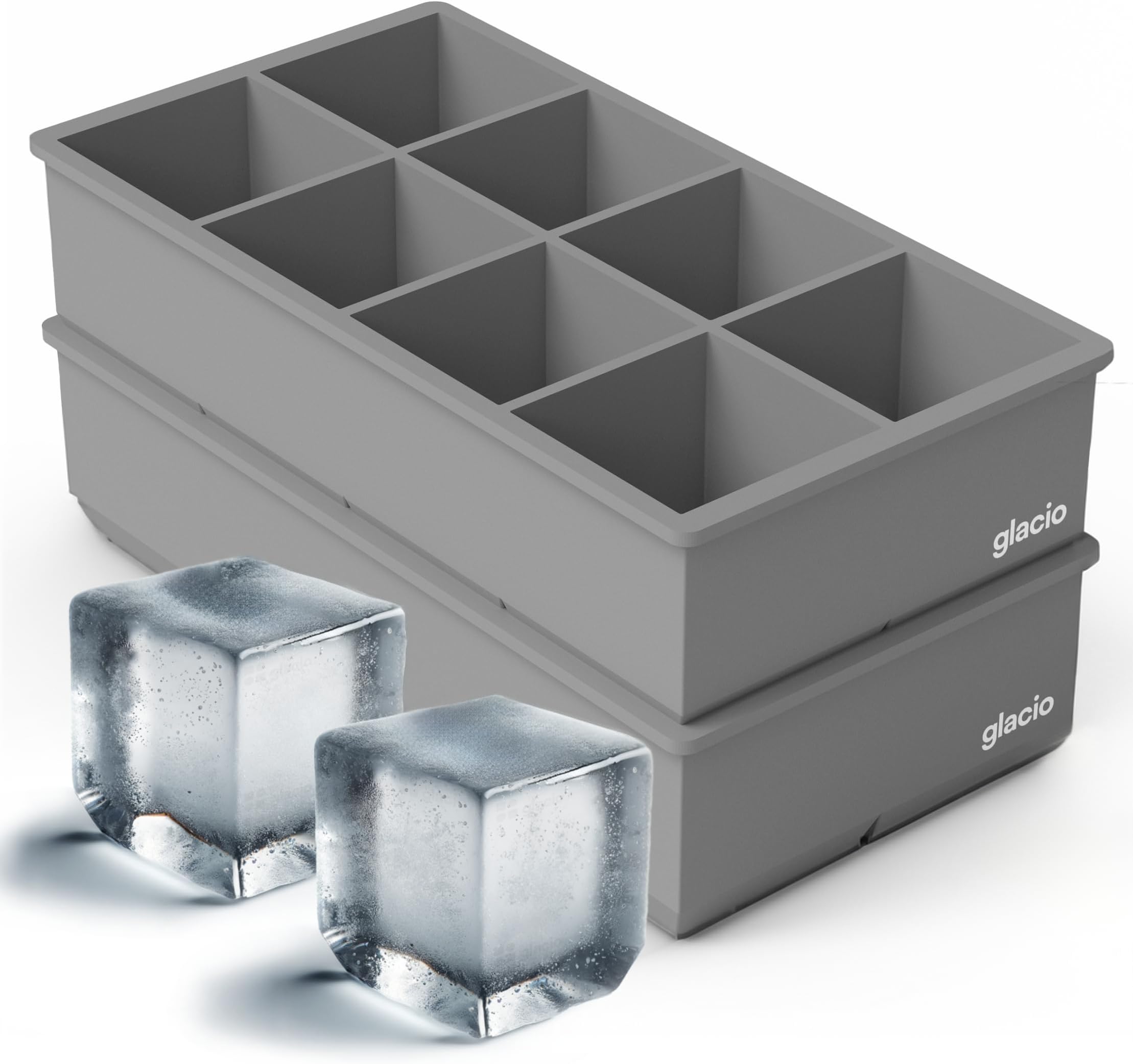 - Ice Cube Molds – 2-Pack Silicone Trays for 8 Large Square Cubes – Slow-Melt Ice for Whiskey, Cocktails, Coffee & More