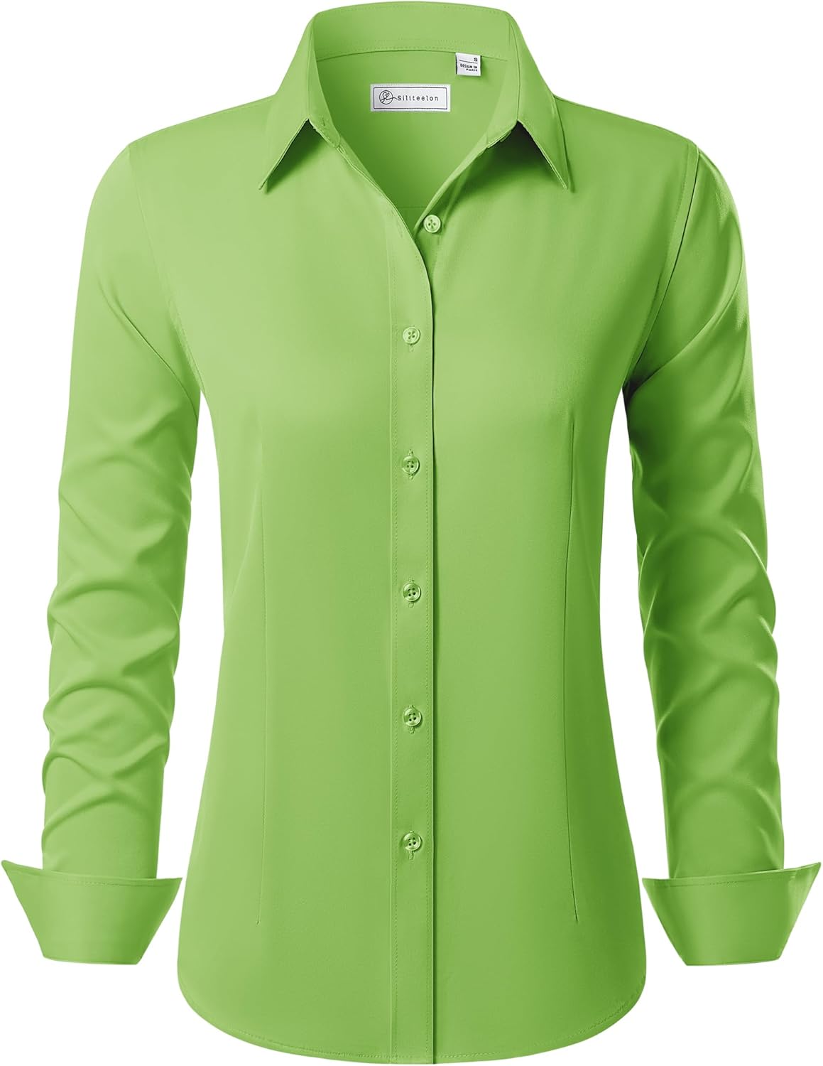 siliteelon Button Down Shirts for Women Long Sleeve Dress Shirts Wrinkle Free Collared Work Office Solid Blouses Tops - Image 8