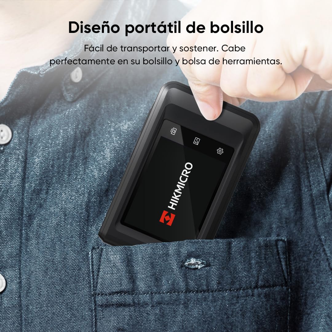 HIKMICRO Cámara termográfica PocketC con resolución IR de 256 x 192, con cámara Visual de 8MP, 25 Hz, escáner térmico con Pantalla táctil de 3,5", IP54, 20℃~400℃, sin WiFi