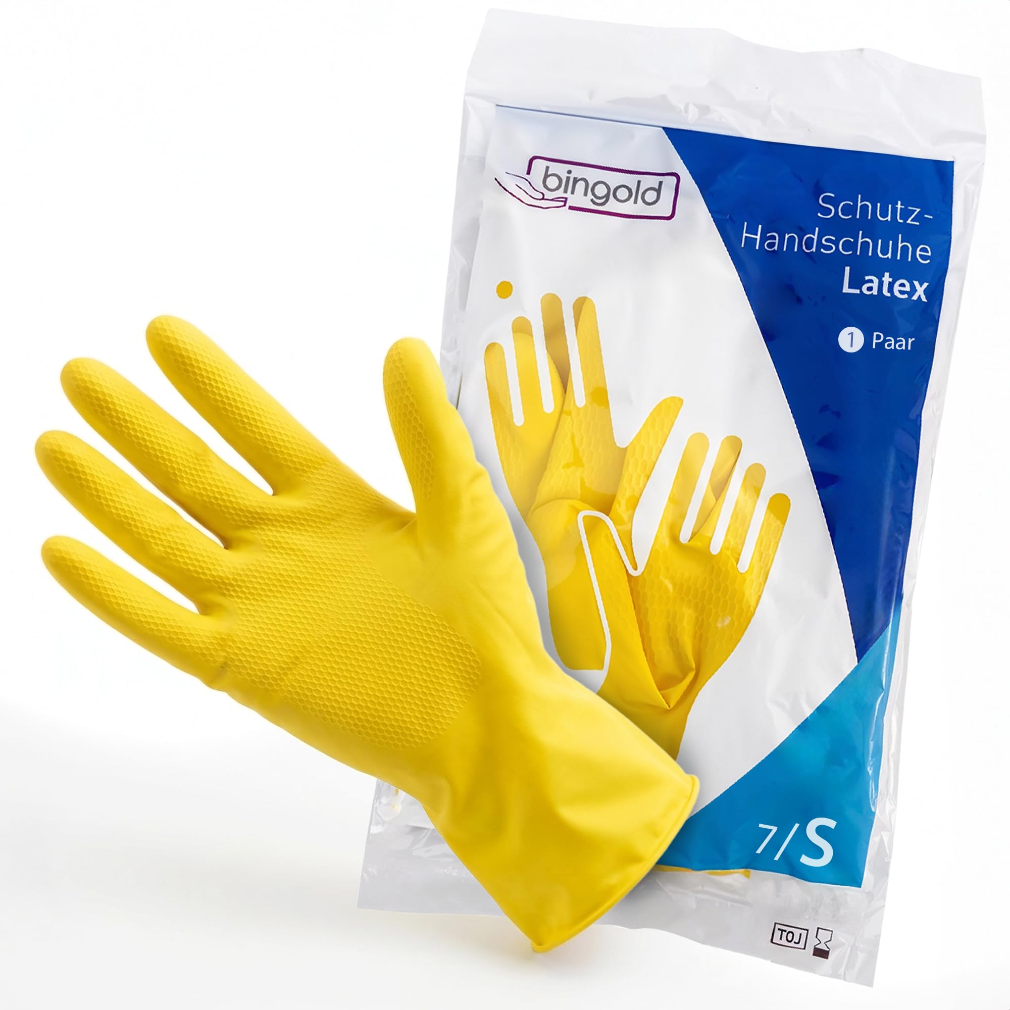 G.I.V. Wiederverwendbare Reinigungshandschuhe - Naturlatex Gummihandschuhe mit Innenbeflockung aus Baumwolle, Wasserdicht & Rutschfest, Chemikalienhandschuhe, Schutzhandschuhe (Größe S/7 - 1 Paar)