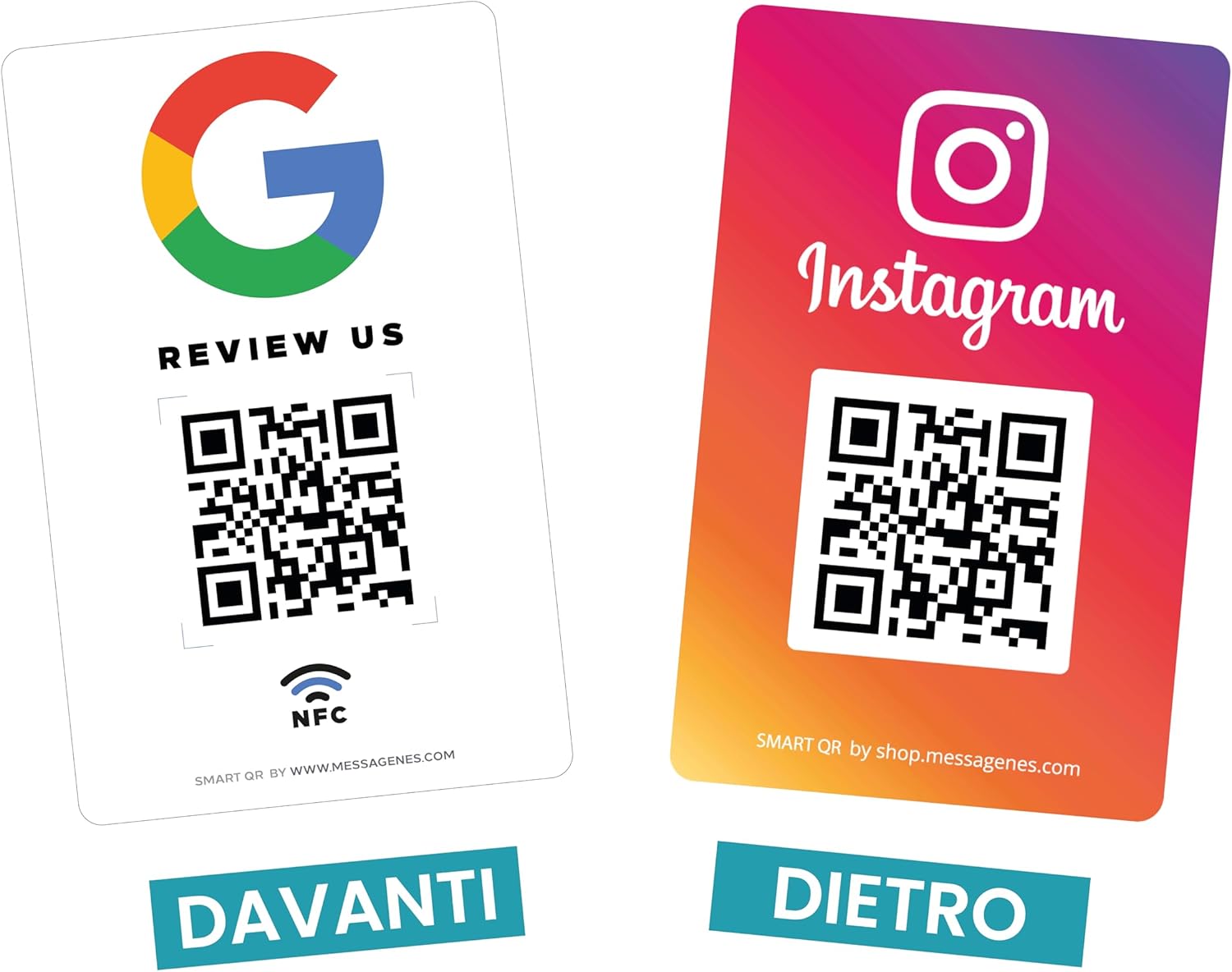 MESSAGENES | PVC Card Review Us on Google QR Code and NFC + Instagram | NFC Business Card Google Reviews + Instagram | Reusable QR Code for Reviews and Followers | 1 Unit | Get Reviews and Followers