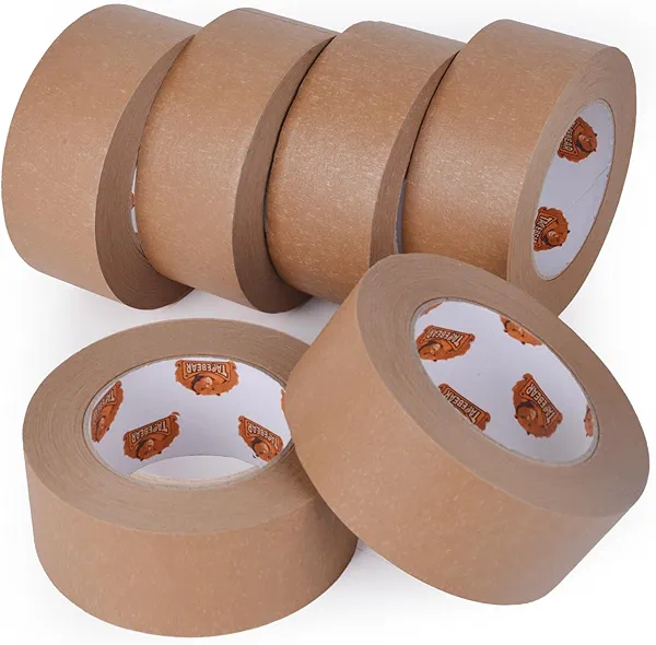 TAPEBEAR Eco-Friendly Kraft Paper Tape, Biodegradable Kraft Paper Tape, Recyclable Writable Packing Tape, Non-Coated Surface for Masking, Sealing, 2inch x 60yards, 6Rolls