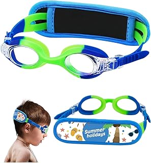 Vvinca Toddler Swim Goggles with Fabric Strap Cover, Kids Goggles 3-6 Year Old, Anti-Fog No Leak Clear View Swimming Goggles, Pain-Free No Hair-Pulling Water Pool Glasses Blue Goggles for Boys