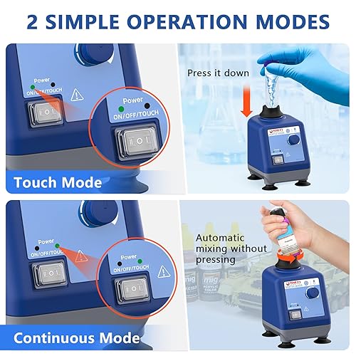 Miniatura 3 de FOUR E'S SCIENTIFIC Mezclador de vórtice de laboratorio Varias velocidades 0-3000rpm, táctil y función continua - Mezclador mezclador Vortex Shaker