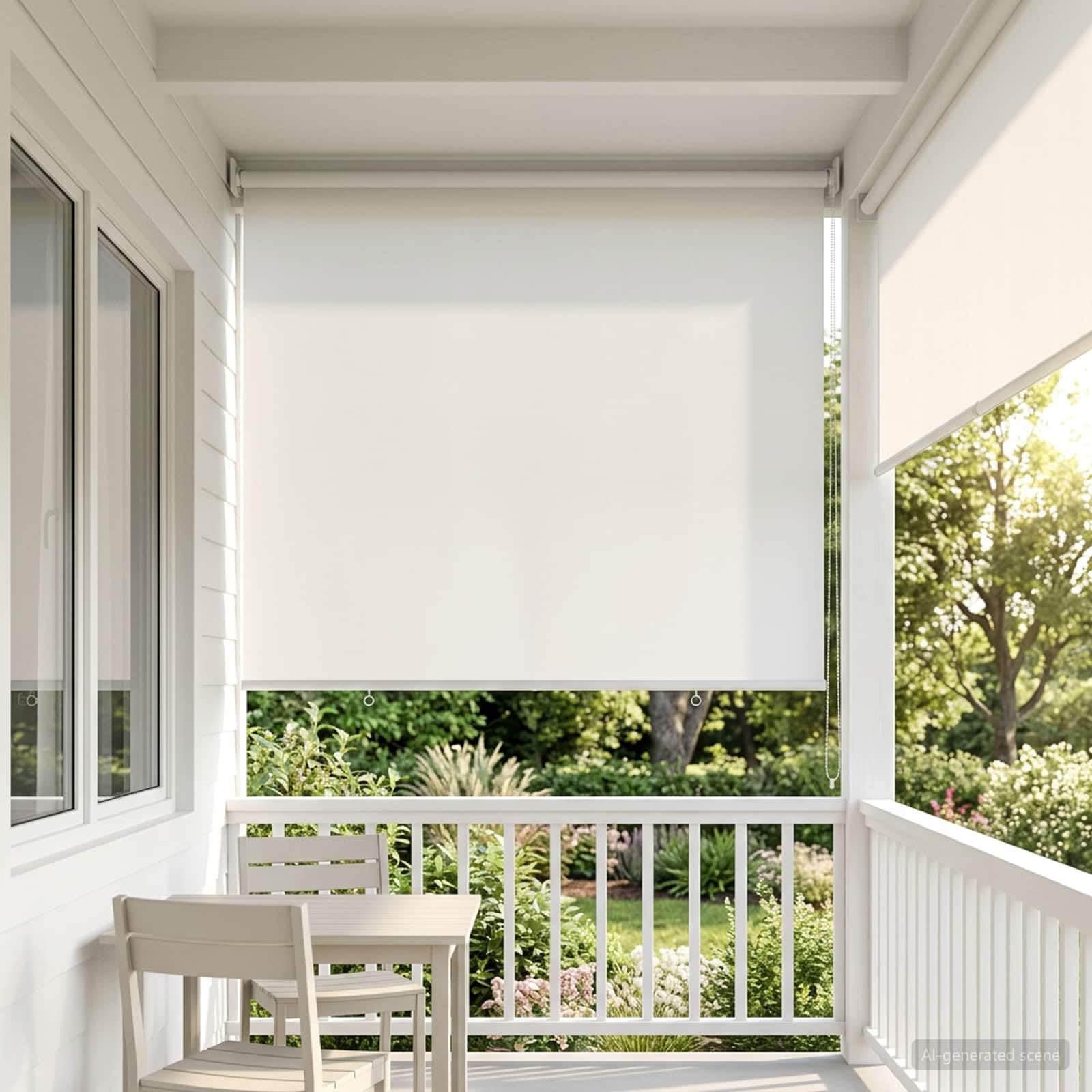 Tenda avvolgibile per esterni, UV, bianco, poliestere | Montaggio a parete o a soffitto, controllo termico, privacy, catena sinistra o destra