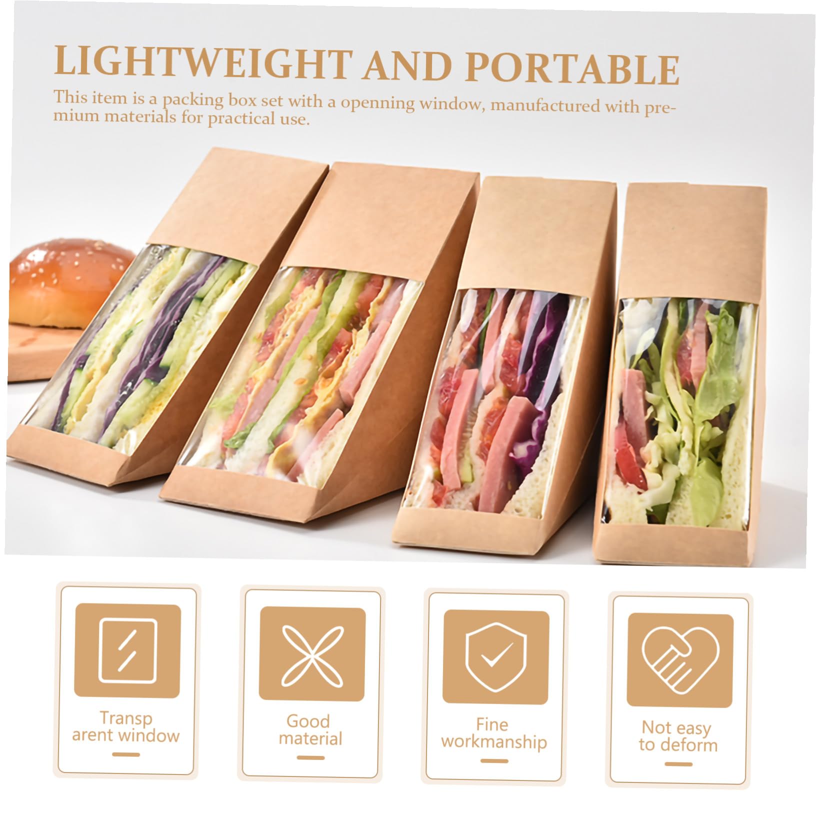 Brotdose 100 Stück Verpackung aus Kraftpapier Papier mit Transparentem Fenster Leichte Dreieckige Sandwichbox für Bäckereien und Teestuben