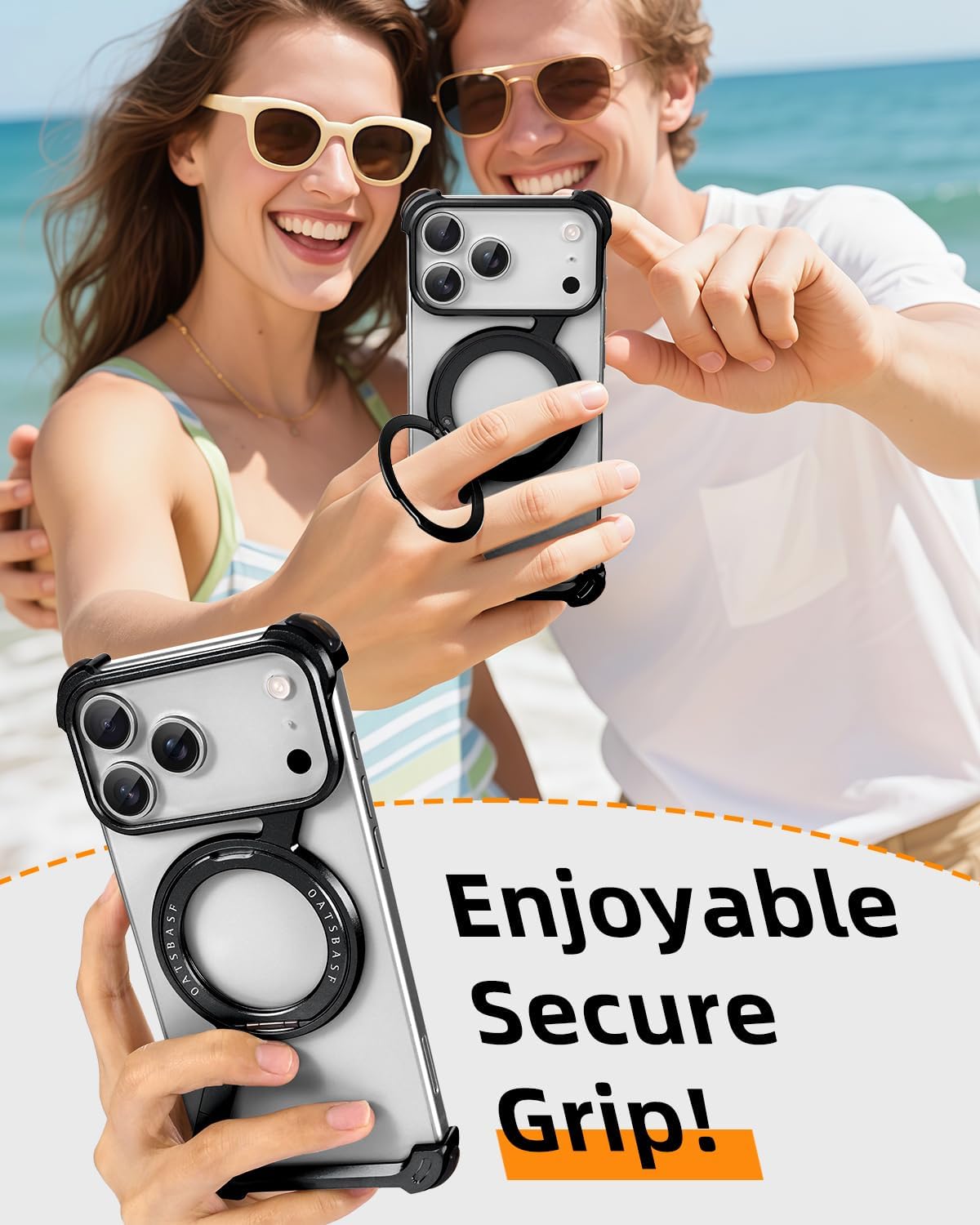 OATSBASF Minimalist Phone Case for iPhone 17 Pro Max Case, 360° Rotation Kickstand Aluminum Metal Frameless Design Bumper Z Case, Protective Shock Grade Shell, Black
