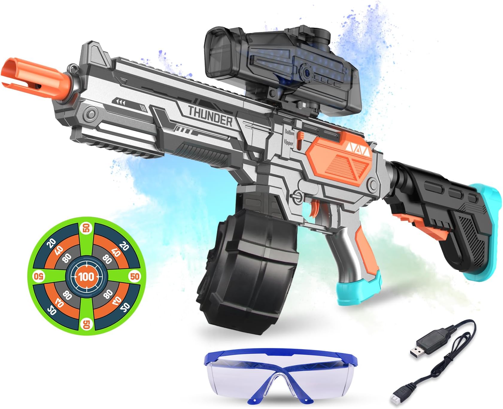 Large Gel Ball Blaster with Drum, Automatic and Manual Splatter Blaster, Electric Splat Blaster, Capacity Upgrade（Gray）