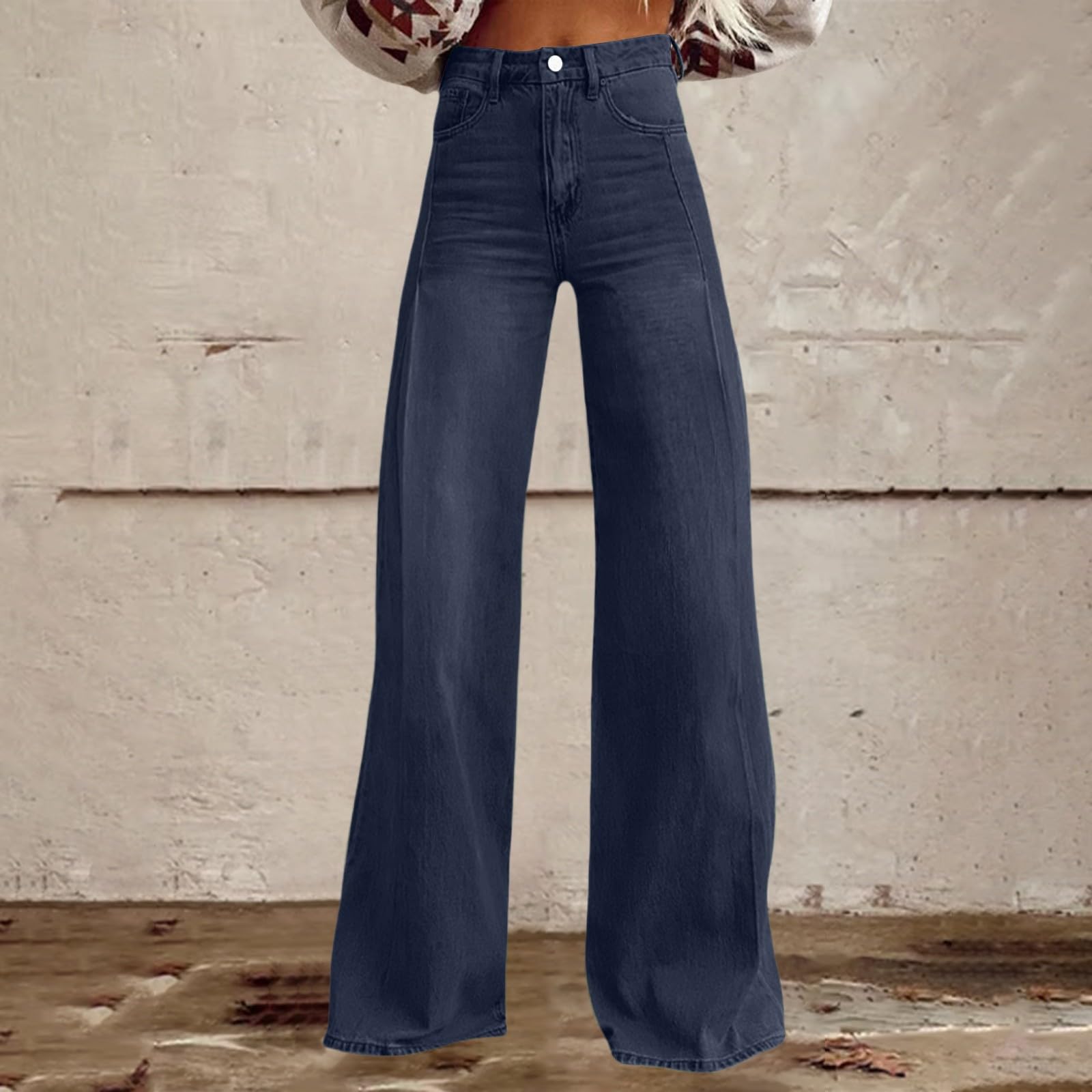 Pantalones vaqueros de pierna ancha para mujer, elásticos, de cintura alta, versátiles, largos, cómodos, informales, de senderismo, tallas grandes, pantalones deportivos sueltos, ligeros, con