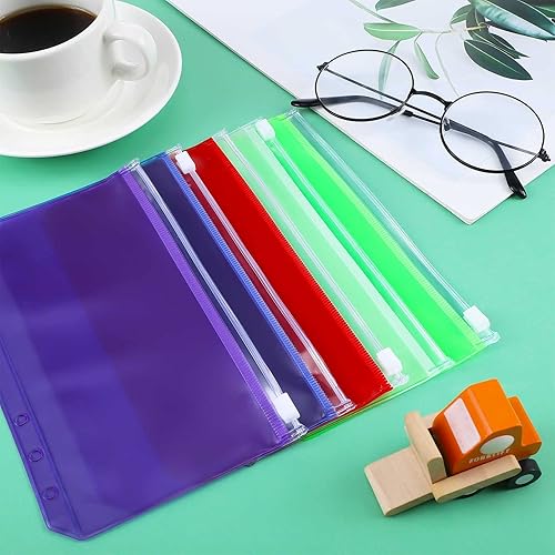 Miniatura 11 de Zonon Carpetas A6 con cremallera, 12 unidades, bolsillos con 6 agujeros, carpeta de presupuesto con sobres para efectivo, bolsa de hojas sueltas