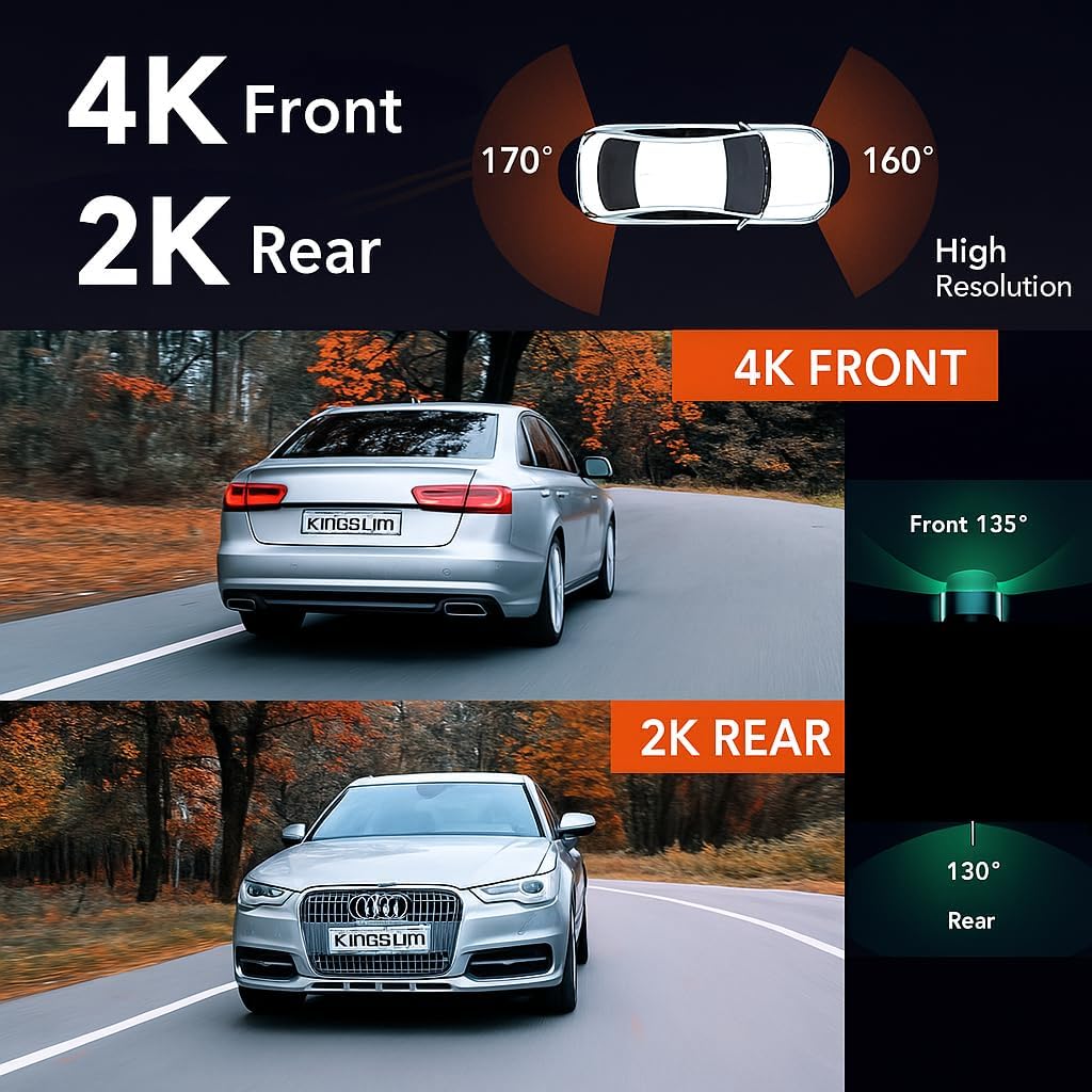 4K+2K Dash Cam Front and Rear with WiFi GPS – Dual Lens Car Camera with Night Vision, 170° Wide Angle, 3.2 IPS Screen, 24H Parking Mode, Loop Recording, Voice Control, G-Sensor, ADAS – Card Included