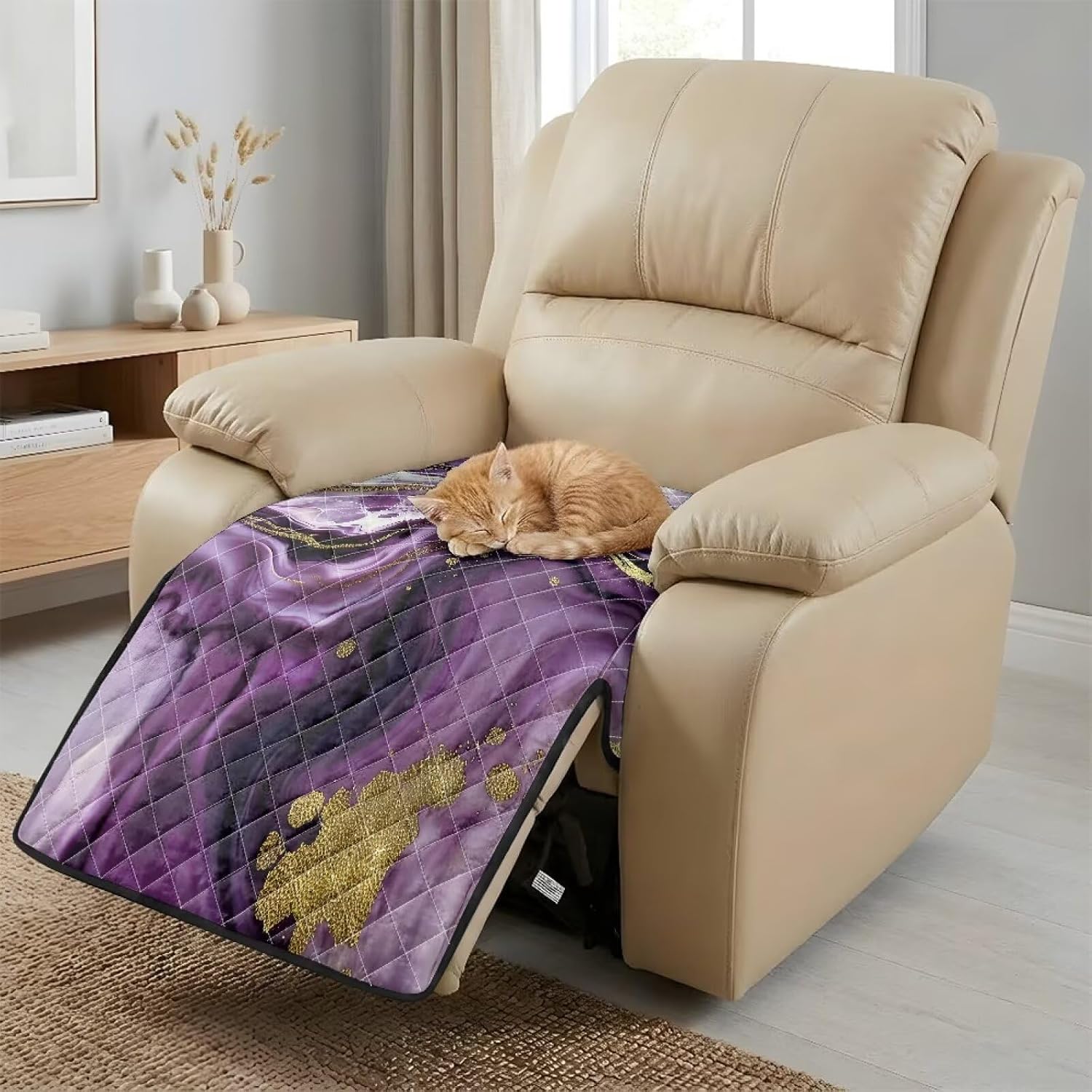 Blue Golden Marble Pattern Recliner Covers, Non Slip Lazy Boy Recliner Cover Dog Couch Reclining Covers Comfy Recliner Sofa Slipcovers Furniture Protector for Pets