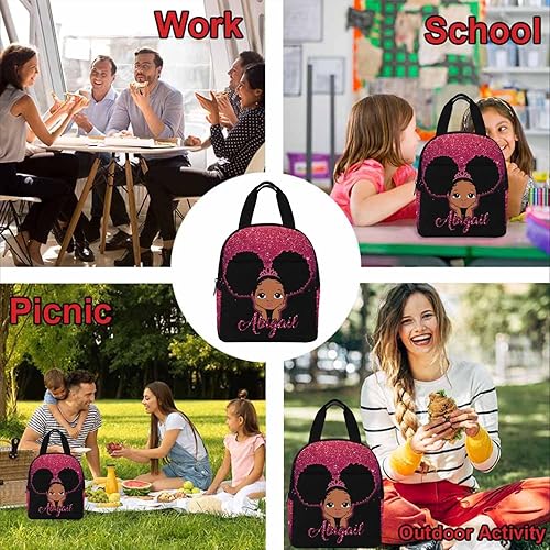 Miniatura 5 de Bolsa de almuerzo con nombre personalizado, diseño de princesa con diseño de princesa con aislamiento personalizado para Dauhgter hijo, lonchera