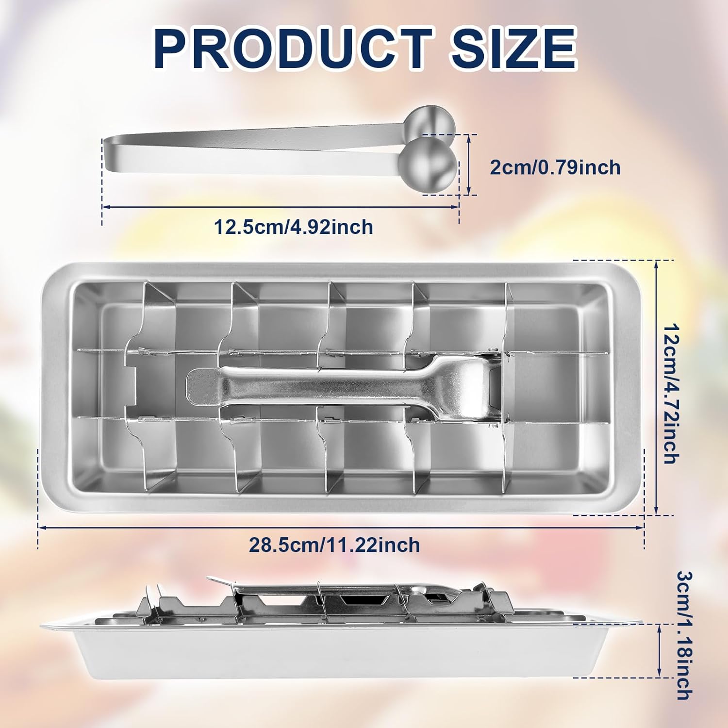 2 Set Stainless Steel Ice Cube Tray for Freezer, 18 Slot Square Ice Cube Molds, Easy Release Metal Handle Ice Tray with Removable Slots for Kitchen Bar Making Various Ice Cubes and Frozen Foods
