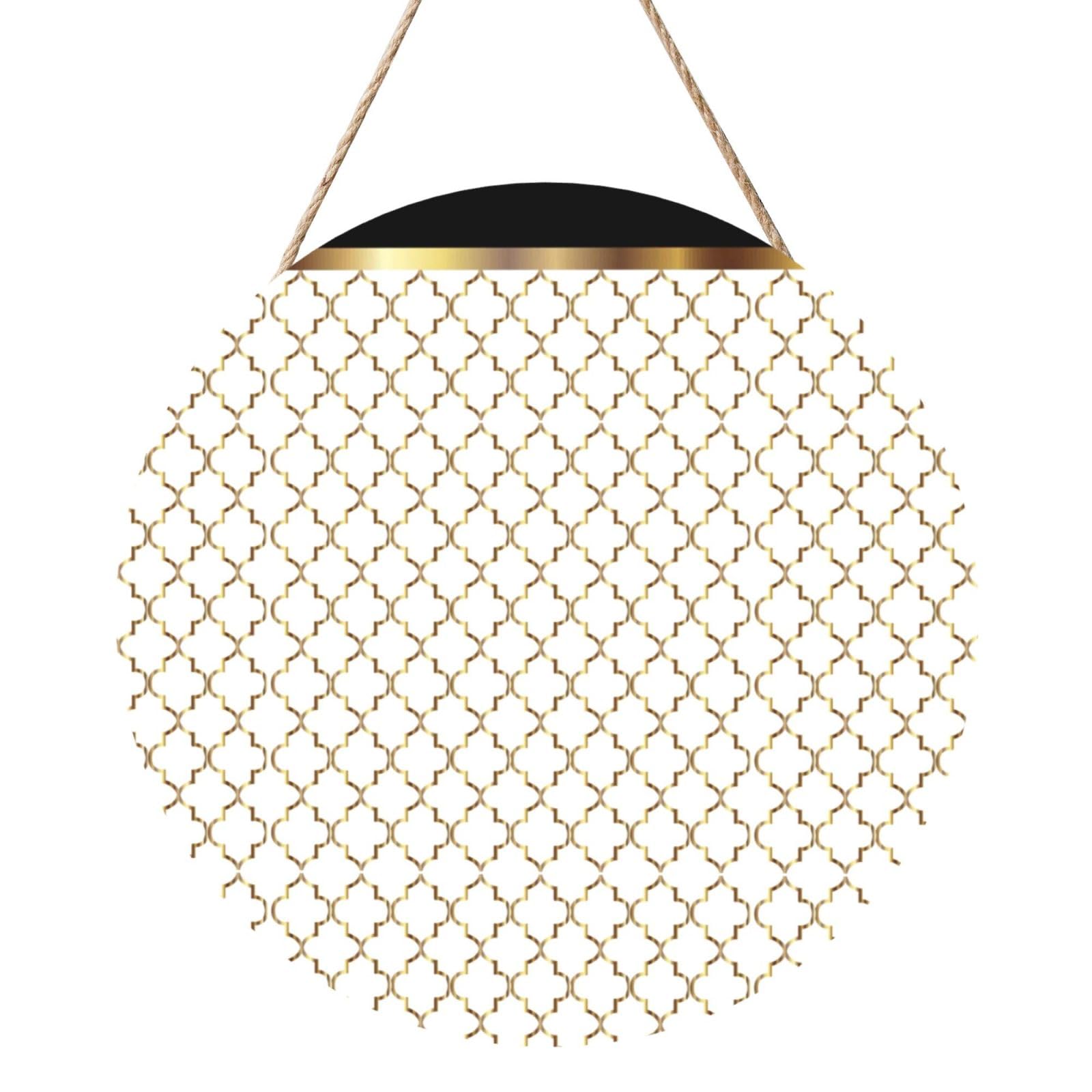 InOmak Elegant Black White And Gold Quatrefoil, Round Wood Panel Painting 12 in, Wall Hanging Painting For Home