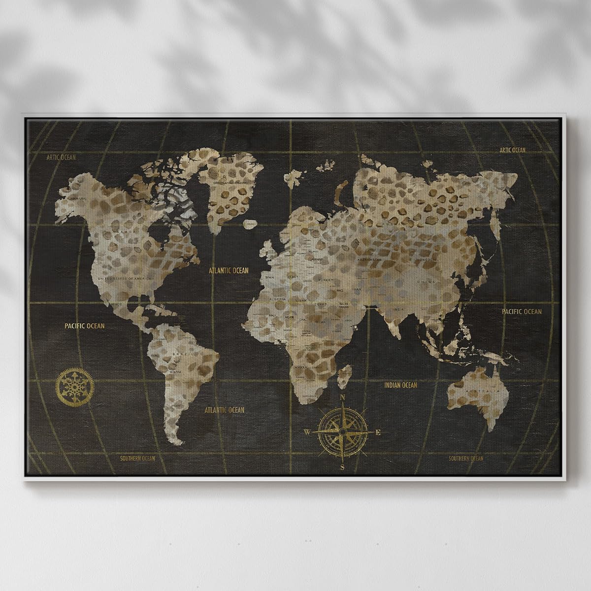 Renditions Gallery History Wall Art Floater Framed Paintings Safari World Map Canvas Art Decorations for Bedroom Office Kitchen - 17"X25" White Frame GAL003