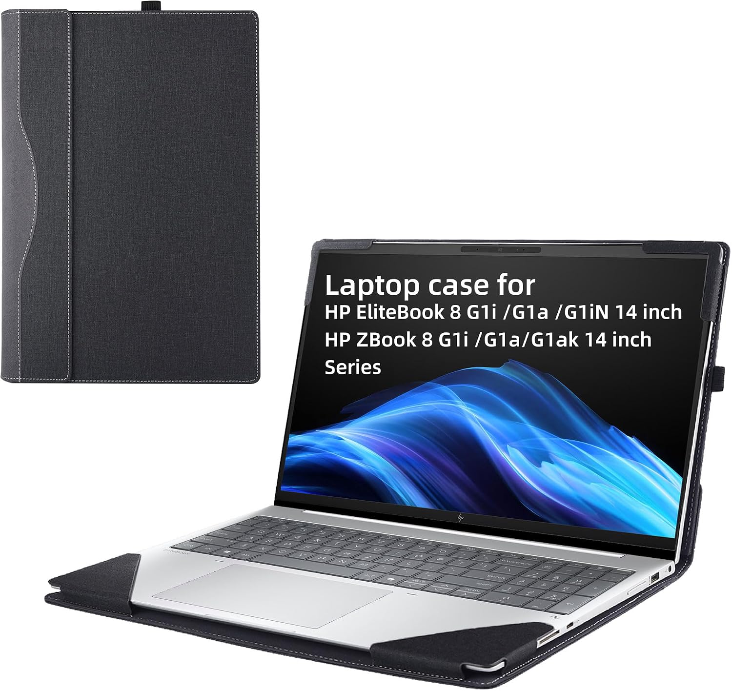 Laptop Cover Case for HP EliteBook 8 G1i 14 /EliteBook 8 G1a 14&ZBook 8 G1i /G1a/G1ak 14[not Compatible with Any Other Model] 2-in-1 PU Leather Notebook Sleeve (Black)