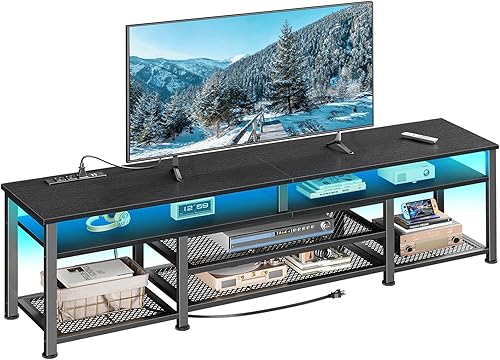 Miniatura 12 de Furologee Soporte de TV con tomas de corriente y luces LED, centro de entretenimiento de 55 pulgadas para televisores de 55 y 60 pulgadas, mesa