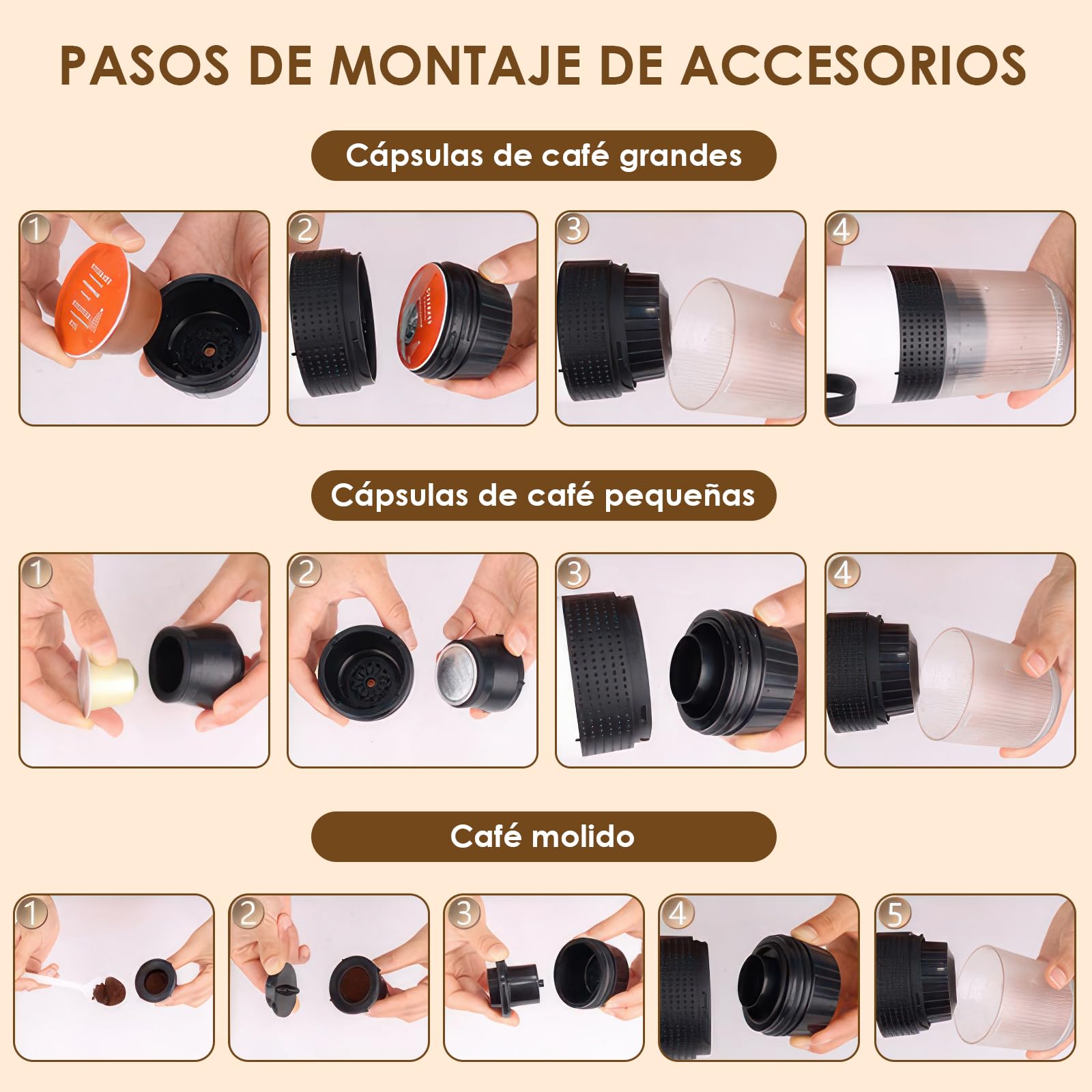 Dreamhigh® Cafetera Portatil Capsulas con 7500mAh, Máquina de Café para Viaje con USB y Auto-Carga, Compatible con Cafe Molido, Mini Cafetera Portatil Capsulas, Adecuado para Acampar y Viajar | Compatible con cápsulas y molido, carga USB y coche, ideal pa