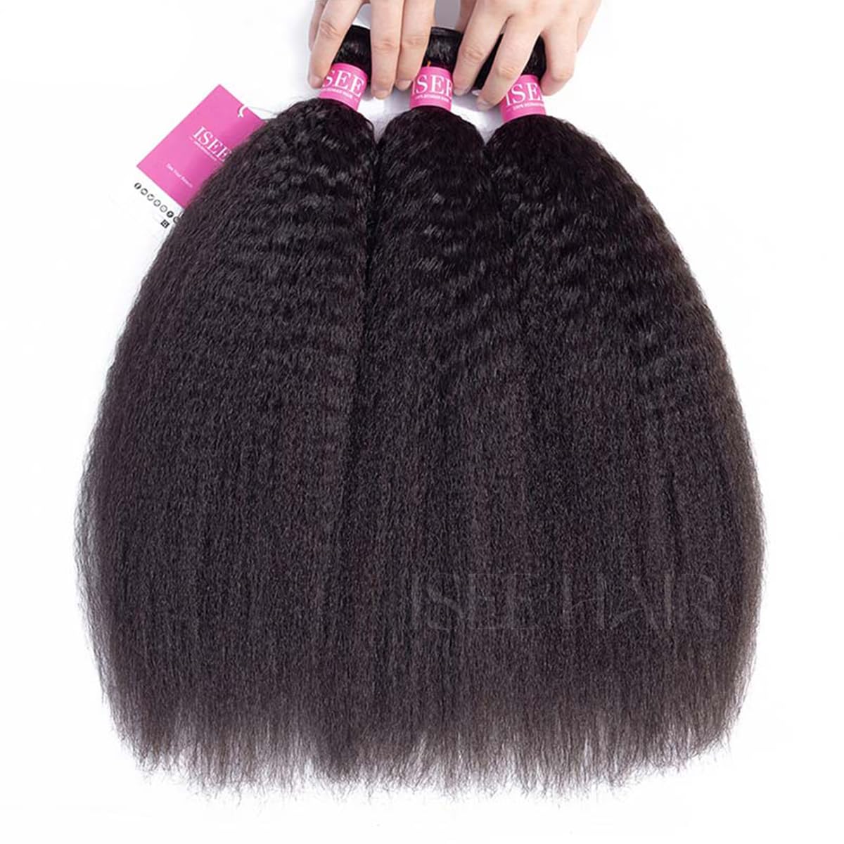 ISEE Hair Kinky Straight Bundles Human Hair 20 22 24 Inch 3 Bundles 10A Unprocessed Virgin Yaki Straight Human Hair Bundles Hair Extension Natural Black Color For Women