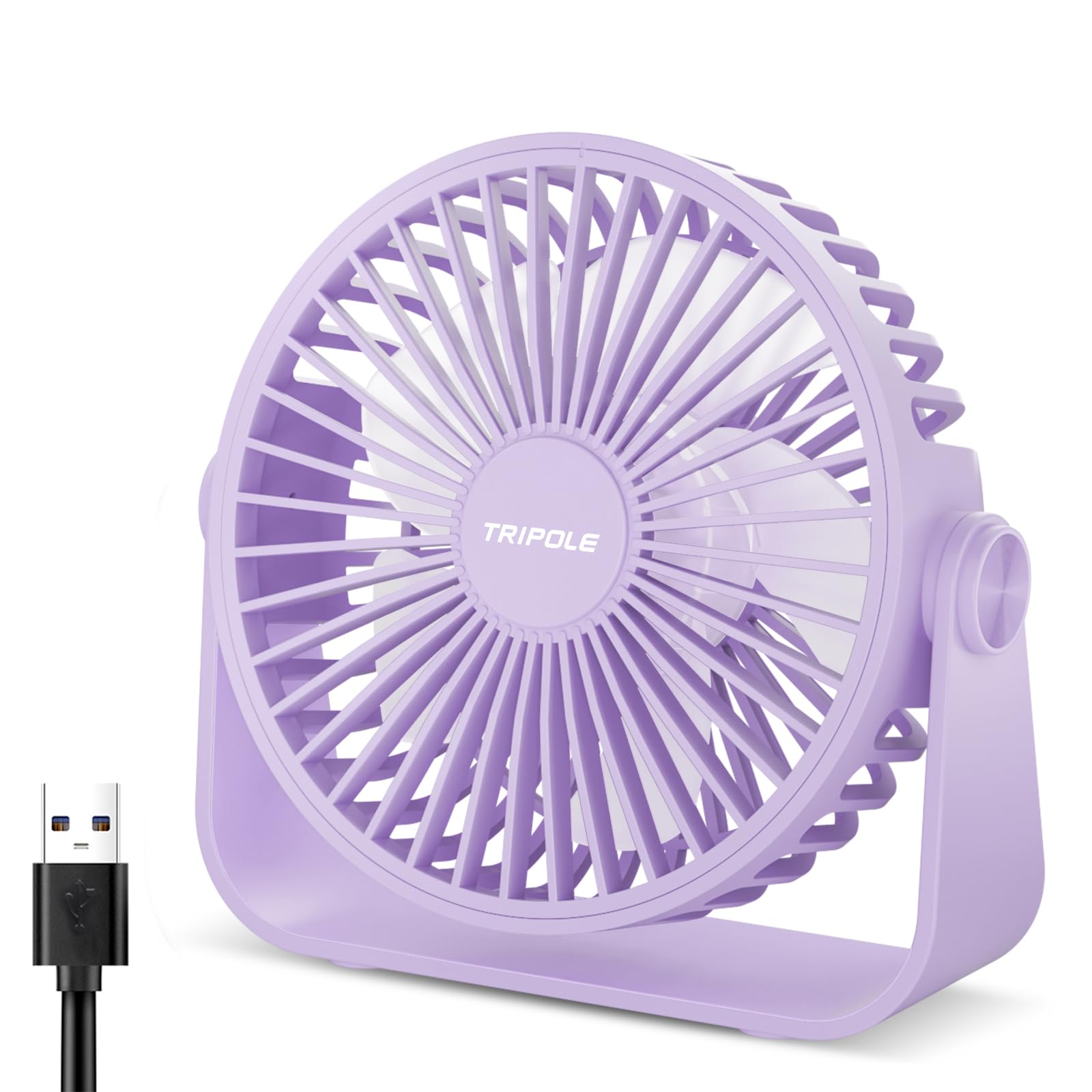 TriPole USB Desk Fan, 3 Speeds Adjustable Strong Wind, 360° Head Rotation, 1.5 m Cable