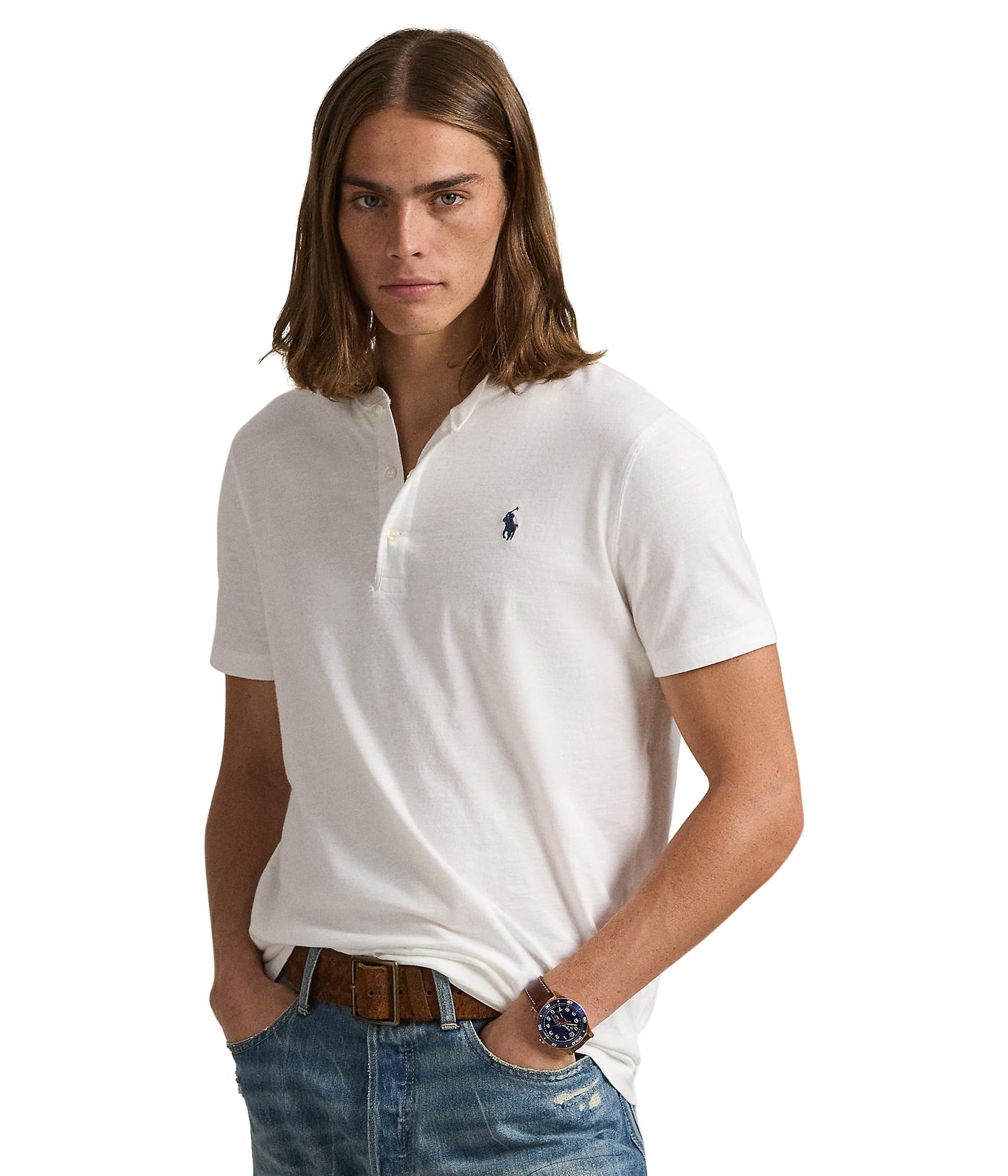 POLO RALPH LAUREN Mens Slub Jersey Henley Shirt, White 2, Medium