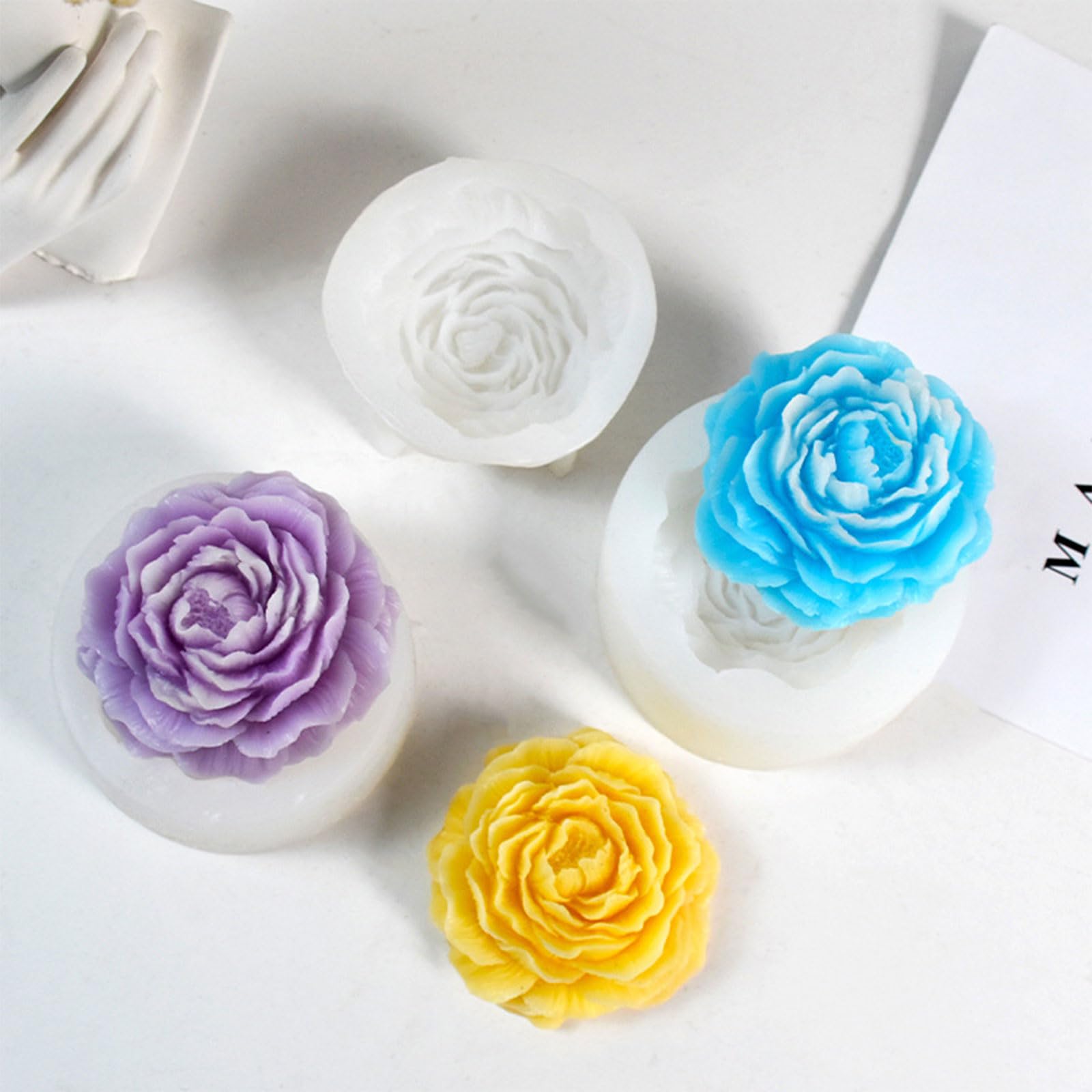 Stampo per candela a forma di peonia 3D, in silicone, per sapone fatto a mano, barrette di lozione, bombe da bagno, cera per aromaterapia, candele