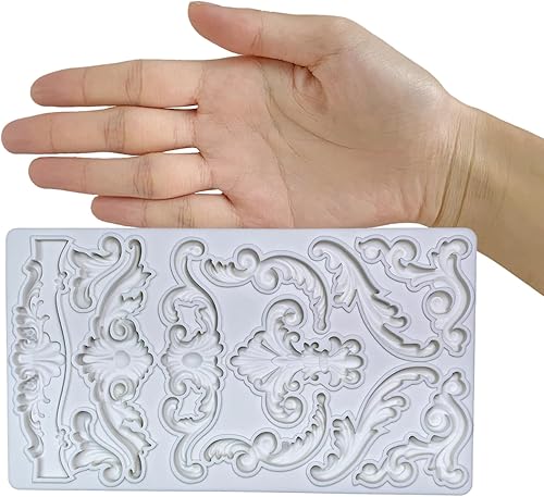 Miniatura 5 de Baroque Curlicues Scroll Lace Border Relief Flor Encaje Filigrana Esculpido Decoración Fondant, Artesanía Azucarera, Decoración de Pasteles, Moldes,