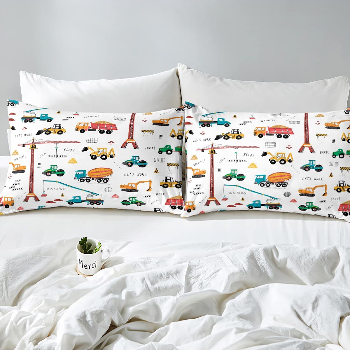 Juego de sábanas de Coches de Dibujos Animados para niños, Juego de sábanas de máquinas de construcción, Juego de Ropa de Cama para niños y niñas, vehículos Infantiles, sábana Bajera Ajustable para c